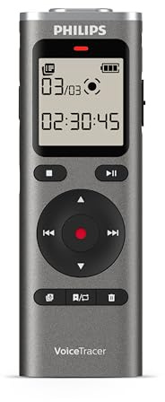 Philips DVT1170 VoiceTracer, Diktiergerät, Aufnahmegerät, 8GB, MicroSD-Steckplatz, 360°-Mikrofon