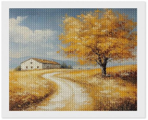 HKFLD Diamond Painting Kits for Adults, Tree Next to The Hut .Diamond Art Kits for Adults 5D Colorful Diamond Art Painting 60x80cm LHY122