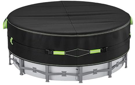 Cubierta Redonda para Piscinas de 366cm, Tarea Pesada 420D Lona Piscina, 12FT Lona de Piscina de Verano e Invierno, Resistente al Agua al Polvo y al Desgarro, con Cordón y Tiras Reflectantes