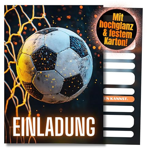 HIDEBLOOM Fußball Einladungskarten Kindergeburtstag Junge I 12 Stück I DIN A6 (10,5 cm x 14,8 cm) I Soccer-Party Kinder I Einladung Geburtstag I Kinderparty I Einladungskarten Fussball