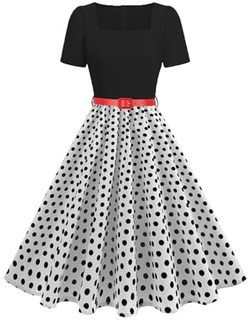 EFOGEP 1950s Dresses for Women Vintage Polka Dots Rockabilly Dress | Short Sleeve A-Line Swing 50s Dresses for Cocktail Wedding Party Prom Work Office Formal