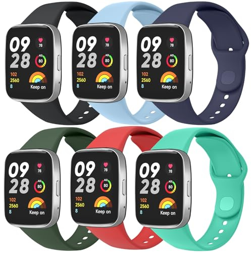 YLK 6 Piezas Correas para Redmi Watch 3 Active Correa de Silicona Hombres Mujeres, Pulsera de Repuesto Deportiva, Transpirable, Impermeable