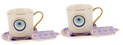 Holibanna 2 Set Tazza da Porcellana con Saucer e Design Occhio Tazza per Tè Capacità per Uso e Speciali