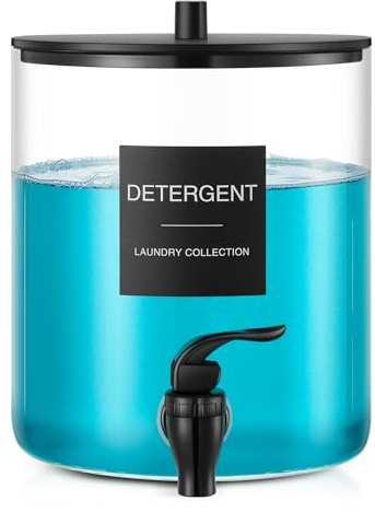 Glass Laundry Detergent Dispenser, 128 oz / 3.5L Fabric Softener Dispenser for Laundry Room Organization, Detergent Holder with Plastic Spigot (Black, 1 Pack)