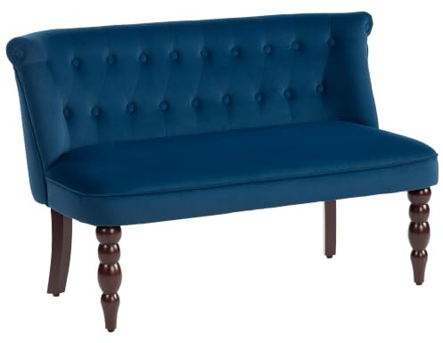 HOMCOM Velvet 2 Seater Sofa Button Tufted Wingback Loveseat Dark Blue | Rubber Wood Legs, Living Room, Bedroom