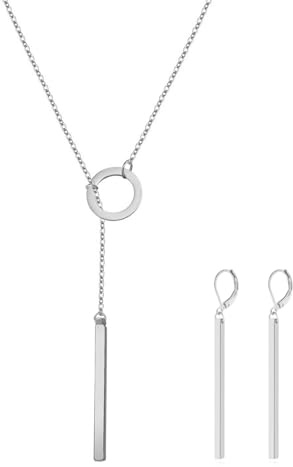 ZENGSING Anhänger Halskette Damen Baumeln Ohrringe Schmuck Set Kette Y Halskette vertikale Bar Anhänger Lariat Halskettes Damen Anhängers Hoop Ohrringe für Frauen Mädchen Geschenke