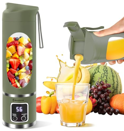 EasySpeed Batidora Portátil, 500 ml Mini Licuadora Personal, Batidora Multifunción, 1500 mAh Eléctric USB-C de 15 Ciclos de Batido, 12 Cuchillas de Acero Inoxidable, Para Viajes y Uso en La Oficina