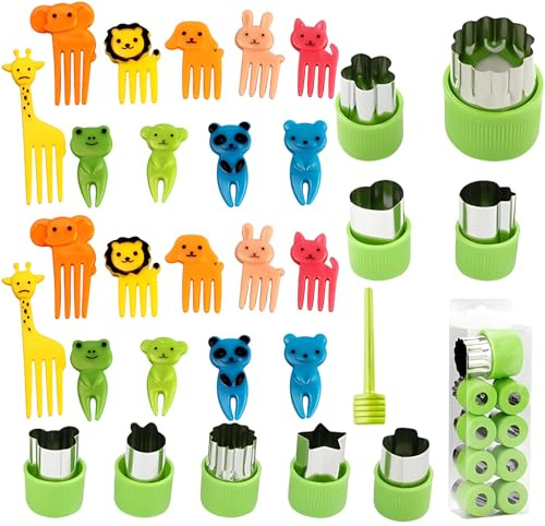Fruit Shape Cutters, 30 Stücke Haushalt Obst Gemüse Ausstecher Set, 9 Blumenformen und 20 Tierförmige Obstspieße für kreative Snacks, Kindergeburtstage und Familienfeiern, Küchenwerkzeuge für gesunde