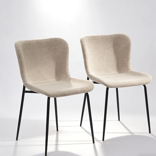 2er Set Esszimmerstühle mit Metallgestell, pulverbeschichtetes Stahlrohr in Schwarz, Stoffbezug mit Schaumpolsterung, in 3 Farben, kompakte Maße 55x48x80 cm