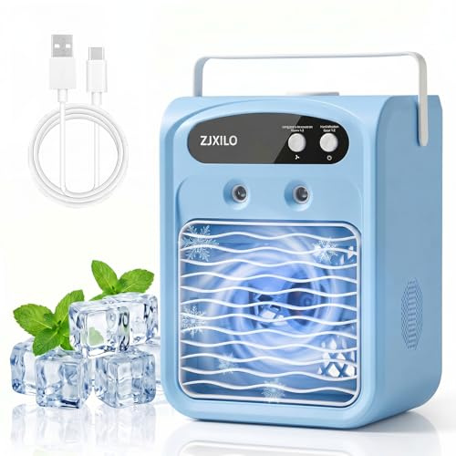 Bwaliffury Mobile Klimaanlage Luftkühler, Mini Klimaanlage, Mobile Klimagerät, Klimaanlage Mobil, 1000ml Wassertank 7 Farben Licht, mit Sprühfunktion, Griff, Leise, für Schlafzimmer Büro