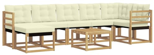 vidaXL Outdoor-Sofagarnitur mit Kissen 8 pcs Weiß und Creme, Moderne Minimalistische Gartenlounge, Robuste wetterfeste Möbel, Bequeme Texilene Couch, Sitzplatz für den Garten