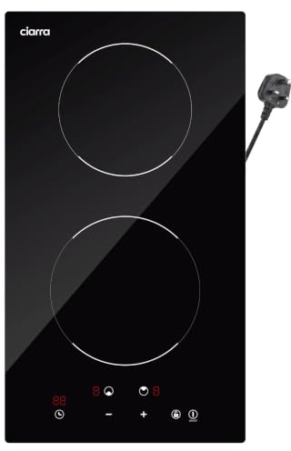 CIARRA Built-in Induction Hob 2 Zones with 13A UK Plug 2900W CBBIH292T | Double Cooking Zones with Touch Control Glass Panel, 9 Power Levels, Timer, Child and Safety Lock, Black