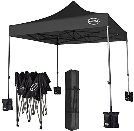 MAXIMUS HEAVY DUTY POP UP GAZEBO 3m x 3m COMMERCIAL MARKET STALL WITH 4 WEIGHT BAGS (No Walls, Black)