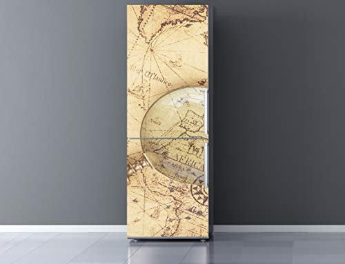 Vinilo Frigorífico Mapamundi Antiguo 185x60cm | Varias Medidas | Pegatinas de Nevera Económicas y Elegantes | Vinilo Nevera