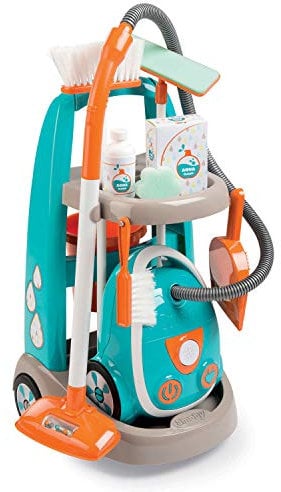 Smoby - Chariot de Menage + Aspirateur - Electronique avec Bruit d'Aspiration - 9 Accessoires - Piles Incluses - Jouet pour Enfant - 330309