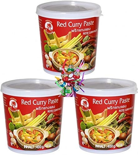 yoaxia ® 3er Pack - [ 3x 400g ] Rote Currypaste/Red Curry Paste + ein kleines Glückspüppchen - Holzpüppchen