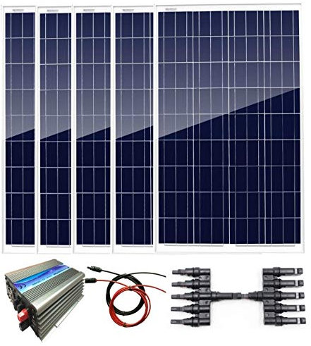 AUECOOR Kit panneau solaire polycristallin 500 W : onduleur 1000 W + 5 panneaux solaires polycristallins 100 W