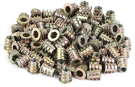 M4/M5 - Tuerca hexagonal roscada de aleación de zinc, tuerca hexagonal de fijación en el interior, tuerca insertada con tuerca de tornillo para muebles de madera (M5 x 10 (100 unidades)
