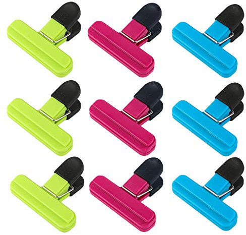 Food Bag Clips, Netume 9 Pcs Plastic Food Storage Clips Sealing Clips for Opened Bag/Freezer Bag/Coffee Bag Sealer, Durable Chip Bag Clips Packet Clips for Kitchen,Home,Office Usage,Assorted Colours