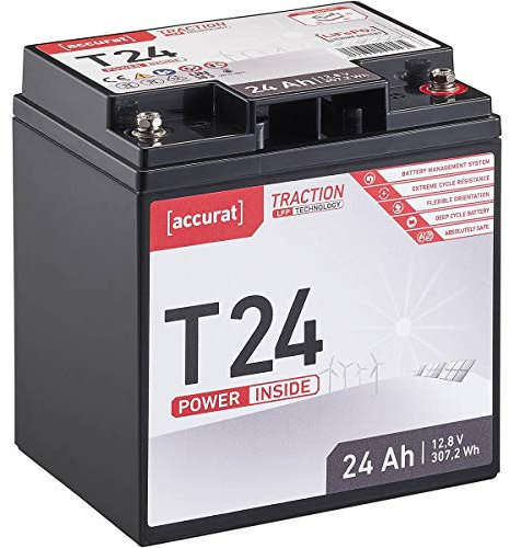 Accurat Traction LiFePO4 Batterie T24-12V, 24Ah - Lithium-Eisenphosphat Versorgungsbatterie, Bootsbatterie, Solarbatterie für Wohnwagen, Wohnmobil, Camper
