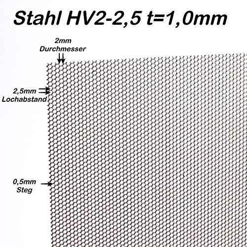 Stahl Lochblech HV2-2,5 Stahl 1,5 mm dick Stahl DC01 Hexagonal Lochblech Zuschnitt nach Maß (1000 mm x 550 mm)