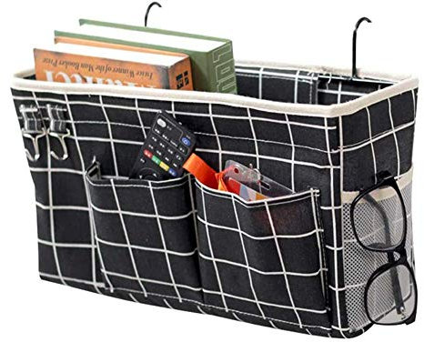 Fittoway Betttasche Bett Organizer Hängetasche Hochbett Aufbewahrungstasche für Buch, Magazin, Spielzeug, Handy, Kopfhörer (Schwarz Gitter)