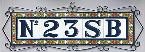 Generic Spanische Keramik-Buchstaben- und Zahlenfliesen mit Metallrahmen (Rahmen für 6 Fliesen)