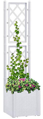 Tidyard Jardinière en Treillis Lit Surélevé de Jardin avec Treillis et Système d'arrosage Blanc
