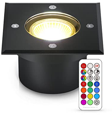 lambado® Flacher LED Bodenstrahler RGB für Aussen mit Farbwechsel dimmbar inkl. Fernbedienung - Schwarz eckige Bodenleuchte/Bodeneinbaustrahler IP67 - Befahrbar & Wasserdicht