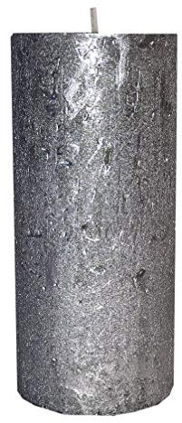 Kerze Deko Stumpenkerze Rustic metallic Silber 70 / 150