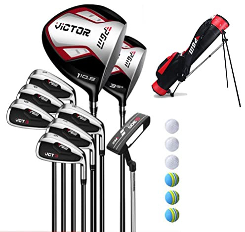 Komplett set för nybörjare, golfklubba, herr, högerhand, grafitaxel, 9-pack med vagnväska