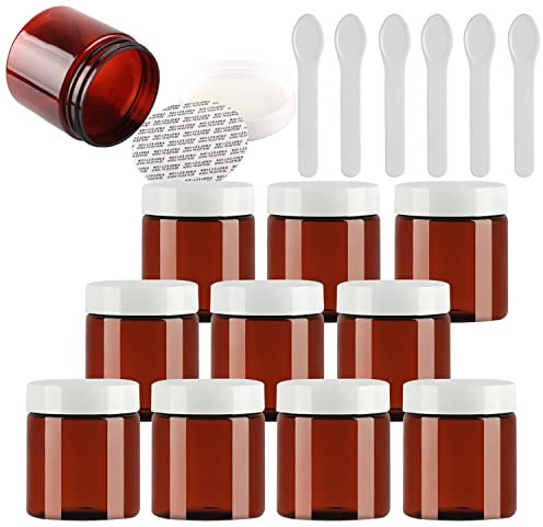 TIANZD 24 Pieza Marrón Tarro de Cosmética de Plástico 200g Envases Cosmética Plástico 200 ml con Tapa blanco Botella de Crema Tanque para Productos Cosméticos Ungüento con 6x Espátulas