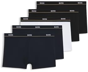 BOSS Herren Trunk 5P Essential Fünfer-Pack eng anliegende Boxershorts aus Stretch-Baumwolle mit kurzem Bein und Logos am Bund