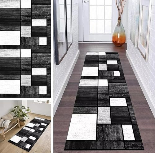 Teppich Läufer Flur rutschfest Schwarz Weiß Korridor Teppichläufer Waschbar Modern Küche Schlafzimmer Wohnzimmer Läufer Teppich Breite 40cm/ 50cm/ 60cm/ 70cm/ 80cm/ 90cm/ 100cm ( Size : 100x300cm )