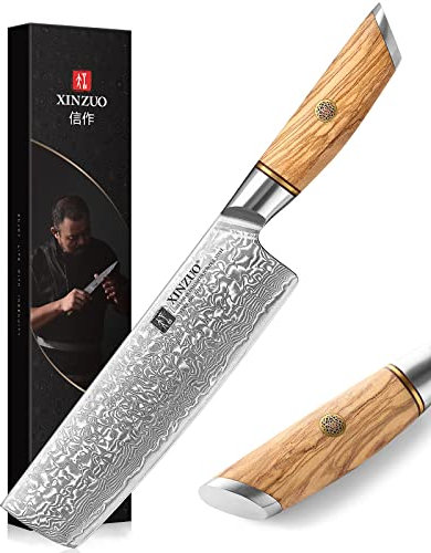 XINZUO Damastpulverstahl 18.2cm Nakirimesser, scharf Küchenmesser 73 Schichten Damastpulverstahl profi Kochmesser-mit ergonomischer Olivenholz Griff -Lan Series