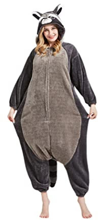 ULEEMARK Unisex Animal Onesies Novelty Pyjamas Nightwear Halloween Homewear Onepiece Cosplay Costume Loungewear M-Grey raccoon