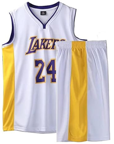 Basketball Trikot Shirt und Shorts, Erwachsene Basketball Jersey, Basketball ärmellose Anzug, Basketball Sportbekleidung, T-Shirt Weste + Shorts, Jugendlich Sweatshirt(4XL,Weiß#24)