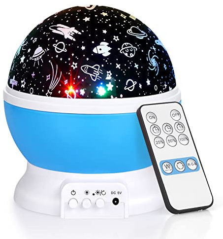 SUNNEST Baby Night Light Projector with Remote, 360° Rotation Star Projector 4 LED Bulbs Starry Sky Lights 8 Color Changing Romantic for Kids - Blue
