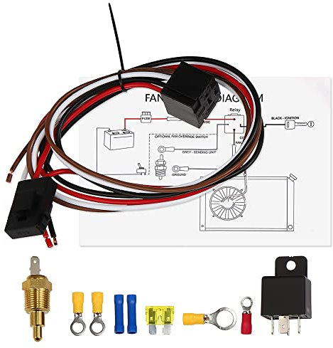 X AUTOHAUX Electric Fan Relay Kit with 185'F On-175'F Off Thread-in Probe 40A Radiator Electric Cooling Fan Wiring Install Kit Waterproof Automotive Fan Wiring Kit Controller 1 Set