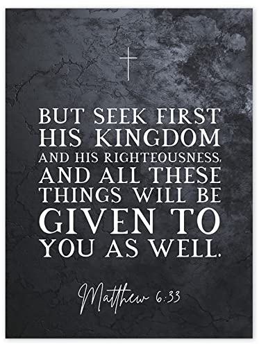 Artery8 Matthew 6:33 See First His Kingdom and Righteousness Christian Bible Verse Quote Scripture Typography Unframed Wall Art Print Poster Home Decor Premium