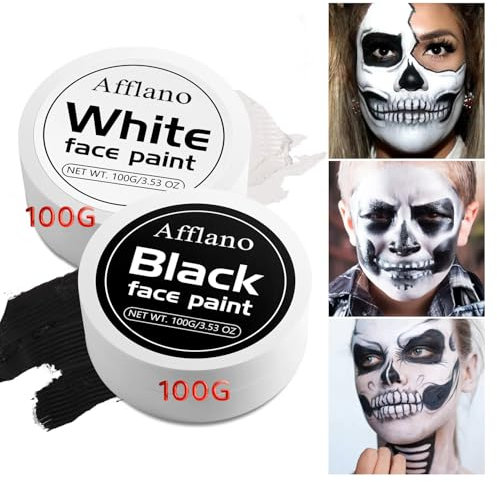 Peinture De Visage En Noir Et Blanc, Peinture Corporelle. 2 Pièces De Palette De Peinture En Crème À Base D'Huile Noire Et Blanche Professionnelle Pour Le Théâtre, Halloween, Fête, Cosplay, Clown, Maq