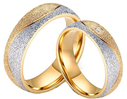 Homxi Paarringe mit Gravur,Eheringe Paar Edelstahl Goldring mit 6MM Rund Weiß Zirkonia Hochzeit Paar Ringe Damen 54 (17.2) + Herren 60 (19.1)