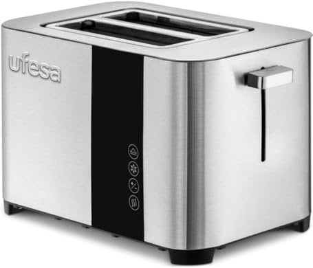 Ufesa Duo Delux Tostador de 2 Ranuras Cortas y Anchas, 850W, 7 Niveles, Función Recalentar, Descongerlar y Cancelar, Bandeja Recogemigas, Inox