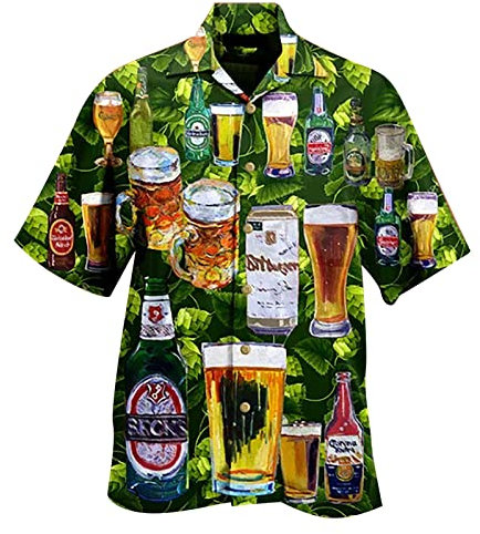 Celucke Hemd Hawaiian Herren Kurzarmhemd München Tshirt 3D Druck Bier Hemden Kurzarm Sommer Tee Shirt Button Down Funky Hawaiihemd Fronttasche Hawaii Print Strand Beach T-Shirt Top(Grün,3XL)