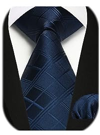 Enlision Cravate Homme et Pochette Ensemble Bleu Carreaux Cravate 8.5CM Soie Cravates pour Hommes pour Mariage Fête Affaires