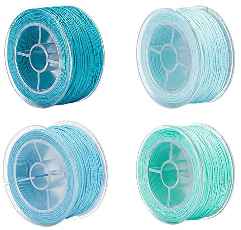 PH PandaHall Cavo Cerato Blu Da 196 iarde, 4 colori 1mm Filo di Poliestere Cerato Filo di Perline Cerato per Fai Da Te Collane Vita Perline Creazione di Gioielli Macramè Forniture, 49 yards/Roll