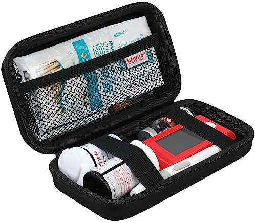 BOVKE Diabetic Supplies Case, Diabetes Travel Bag for Testing Kit, Blood Glucose Monitor Meters, Test Strips, Medication, Lancets, Needles, Syringes and Other Diabetic Supplies, Black