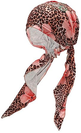 ZLYC Damen Chemo Turban Mütze Vorgebundenes Kopftuch Headwraps Leichte Hut(Leopard Blumen)