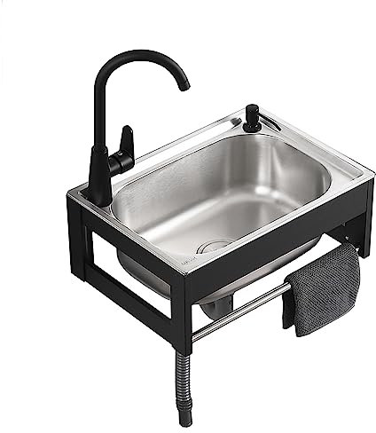 Lavello Da Bar Lavandino Vasca Singola Cucina Camper, Lavabo Da Esterno A Parete, Lavelli Da Cucina Con Rubinetto E Tubo Di Ingresso, L'altezza Di Installazione Può Essere Impostata Liberamente