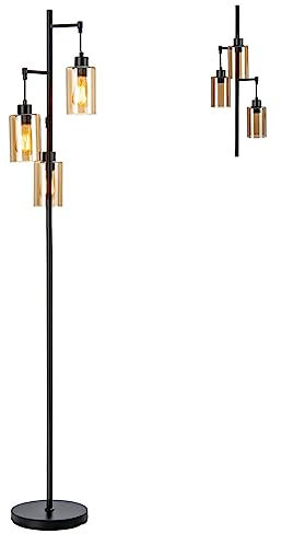 GiantexUK Industrial Floor Lamp, 1/3-Lights Standing Lamp with Glass Lampshades, Convenient Foot Switch & Stable Base, Tall Tree Lamps for Living Room Bedroom Office Sofa Corner (3 Light)